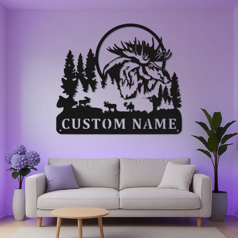 Cartel de metal de alce personalizado | Decoración mural LED de fauna | Decoración rústica para cabaña y lodge de caza