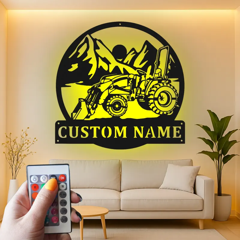 Insegna in metallo LED personalizzata a forma di trattore - Regalo per agricoltori - Decorazione rustica per la casa