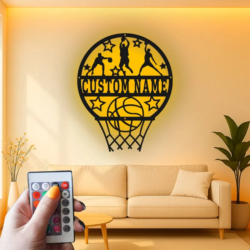 Insegna in metallo LED personalizzata per canestro da basket - Regalo sportivo per appassionati di basket e decorazione per sala giochi