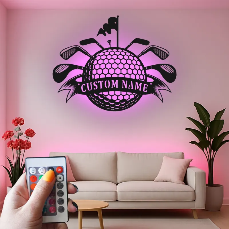 Cartel LED de golf personalizado | Decoración mural de metal personalizada para cueva del hombre | Regalo de golfista para él | Decoración para bar en casa