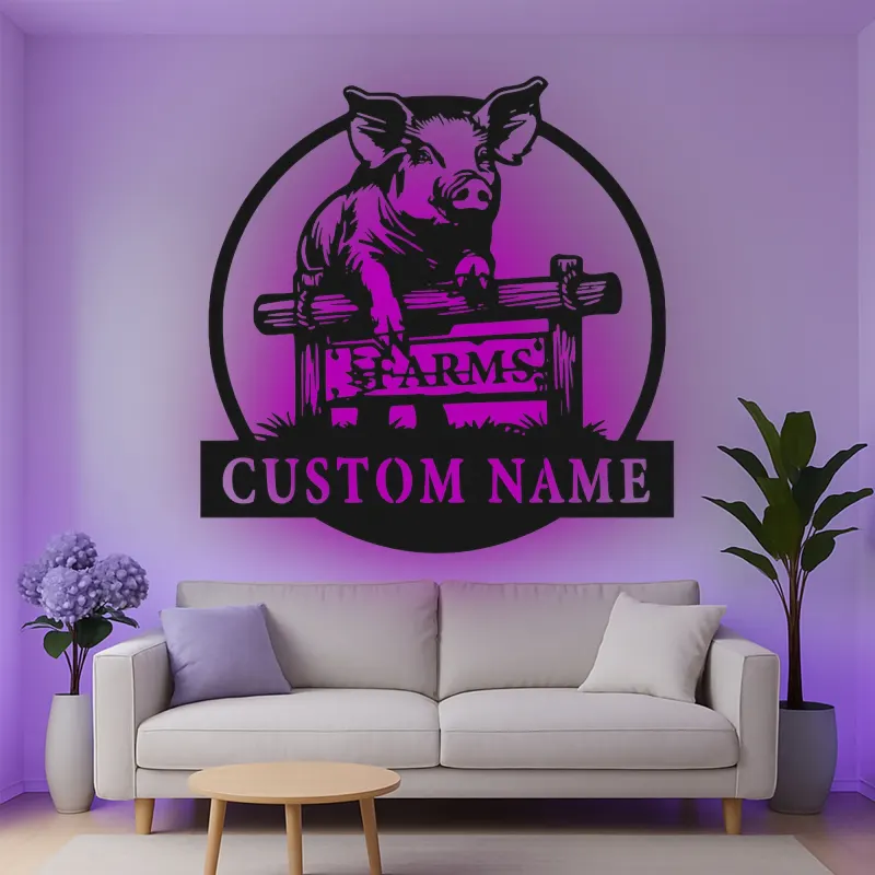 Cartel de metal LED de granja de cerdos personalizado Regalo para agricultores Decoración rústica de granja