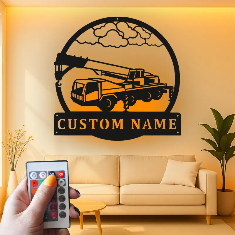 Cartel de metal LED de camión de grúa personalizado, regalo para entusiastas de la construcción, decoración para garaje u oficina