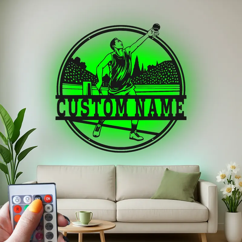 Custom Discus Thrower Led Light Metal Wall Art Athlete Gift for Sports Enthusiasts Game Room Decor