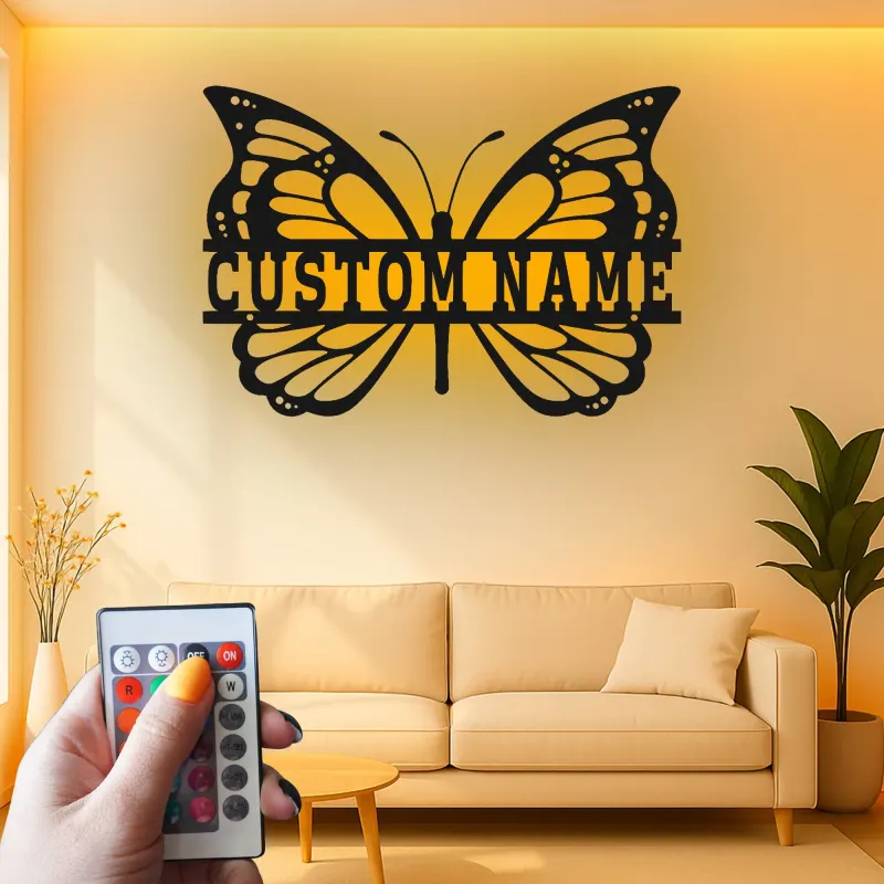 Décoration murale en métal LED personnalisée en forme de papillon - Cadeau pour elle pour la chambre ou le salon