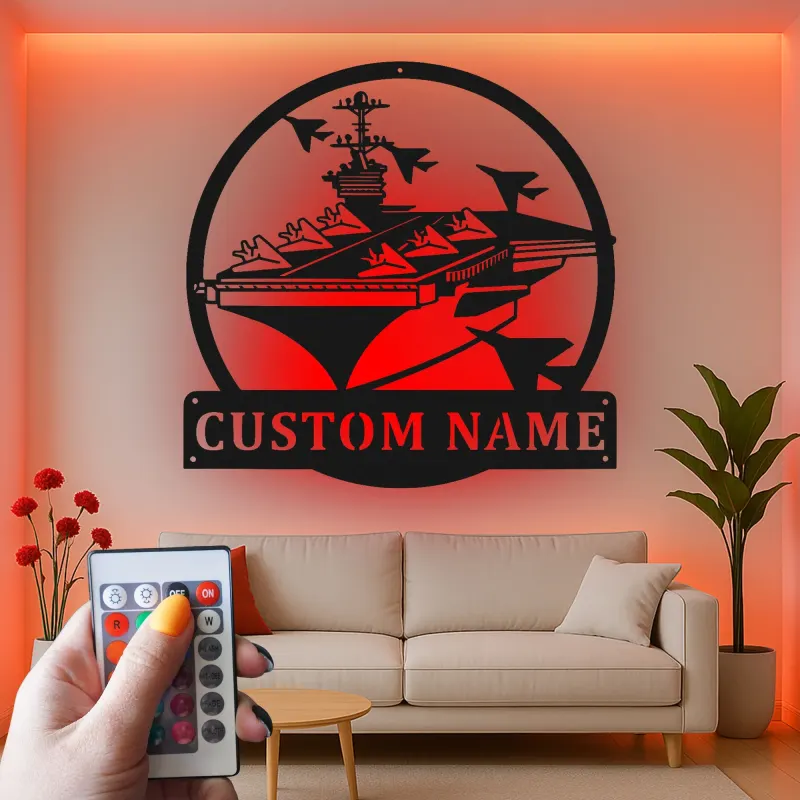 Custom Aircraft Carrier Led Light Metal Wall Art Navy Gift for Veterans Office or Living Room Decor