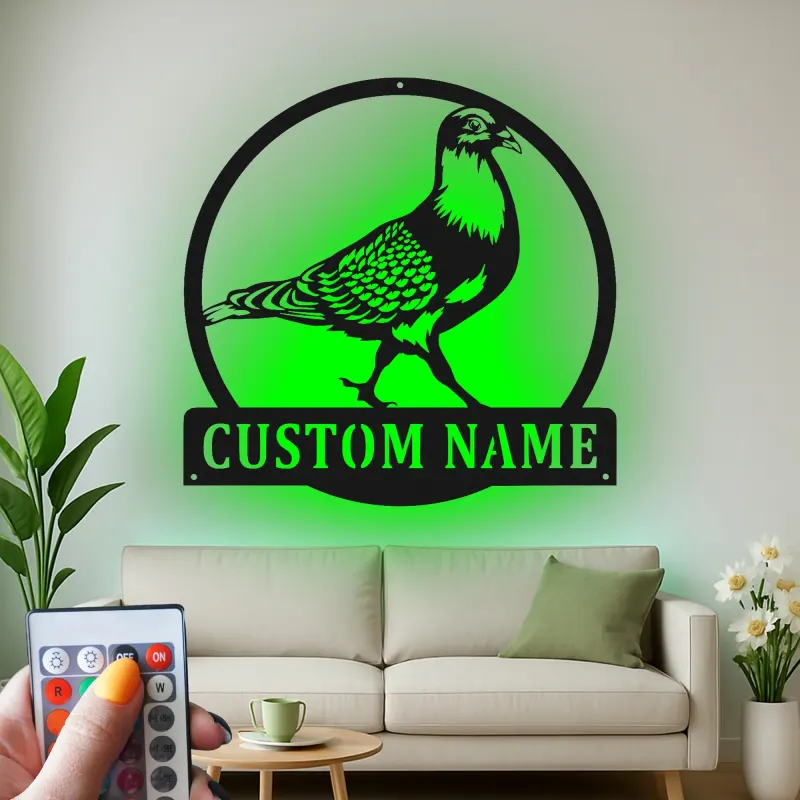 Personalized Pigeon LED Sign | Custom Metal Bird Wall Art | Realistic Silhouette Home Decor for Bird Lovers