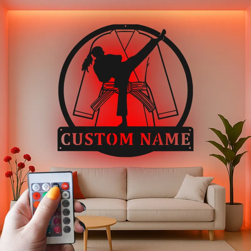 Personalisiertes LED-Metallschild für Kampfsportler – Geschenk für Karate-Enthusiasten, Dojo Wanddekoration