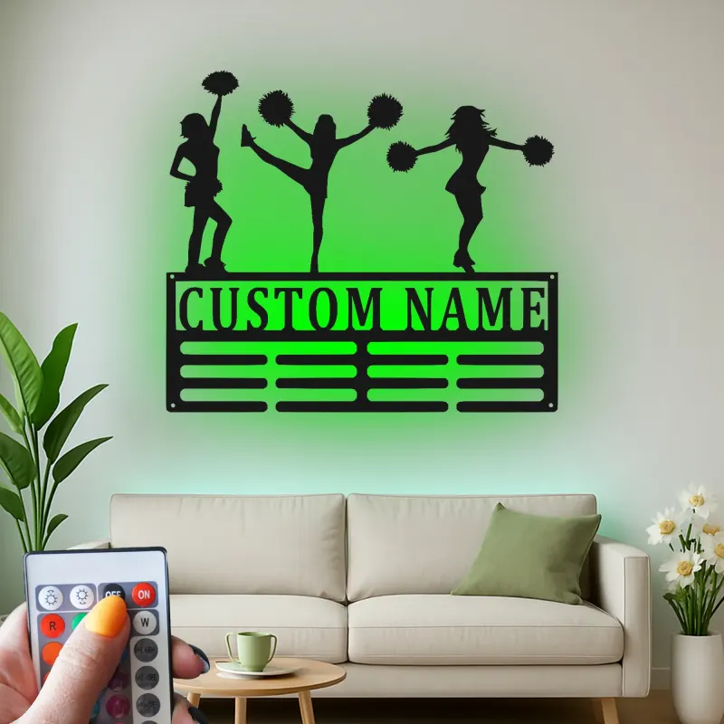 Insegna in metallo LED a silhouette di cheerleader personalizzata regalo per allenatore di cheer teen decorazione camera