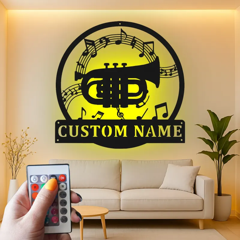 Insegna in metallo LED a forma di tromba personalizzata Regalo per musicisti Decorazione per stanze musicali per amanti della musica