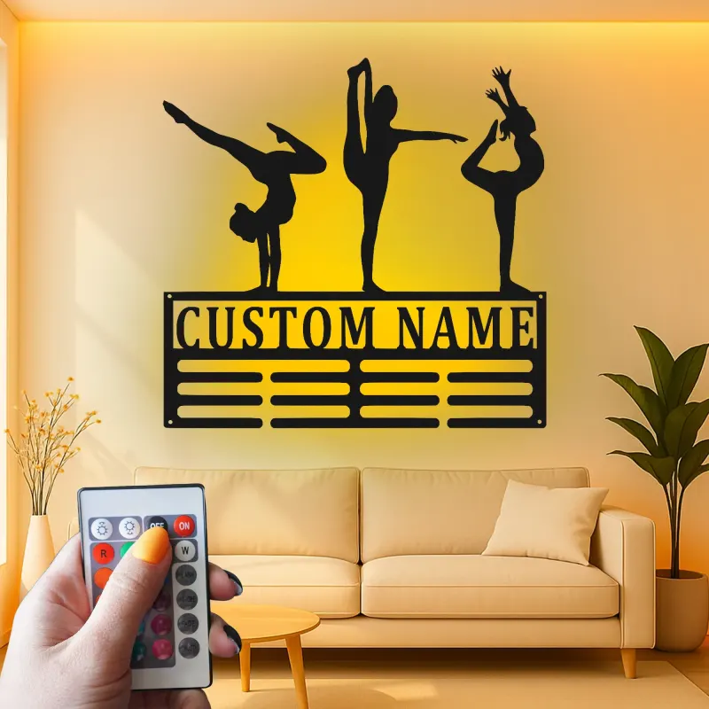 Insegna LED personalizzata per ginnastica | Arte murale in metallo personalizzata | Regalo per ginnasta per cameretta ragazza | Decorazione murale atleta