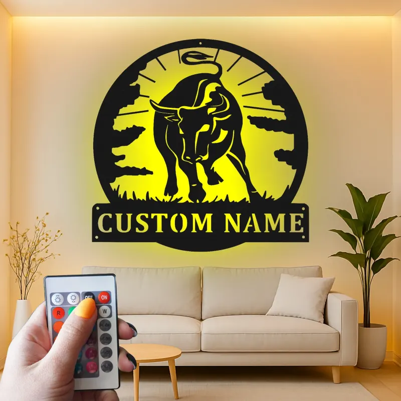 Personalisiertes Bull LED Licht Metallschild Rustikale Ranch Deko Geschenk für die Wand