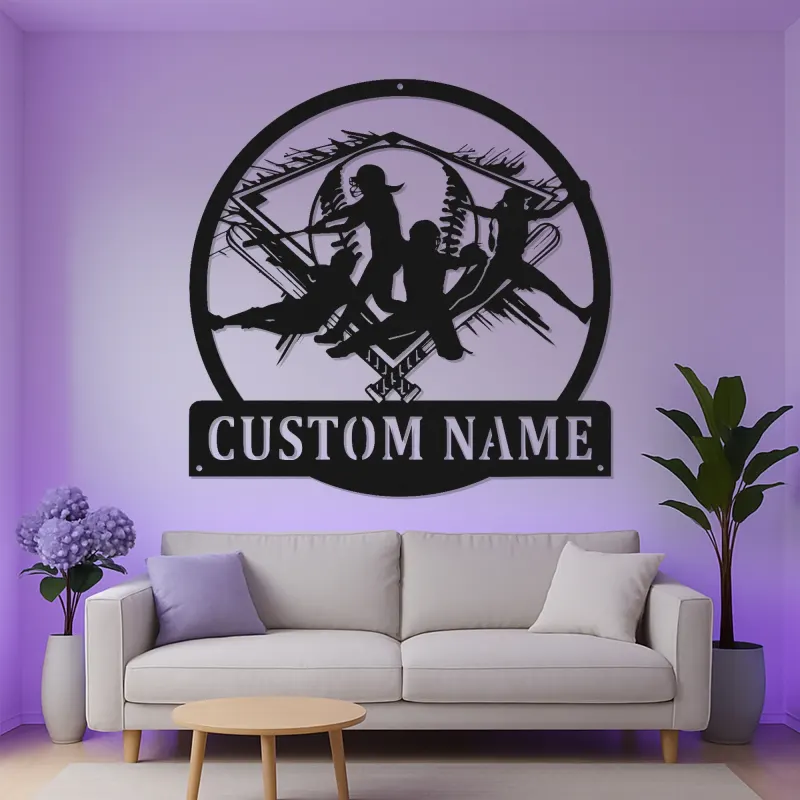Insegna con Nome Personalizzato per Softball | Arte in Metallo LED | Silhouette Personalizzata per Giocatore | Decorazione per Camera da Atleta e Stanza di Squadra