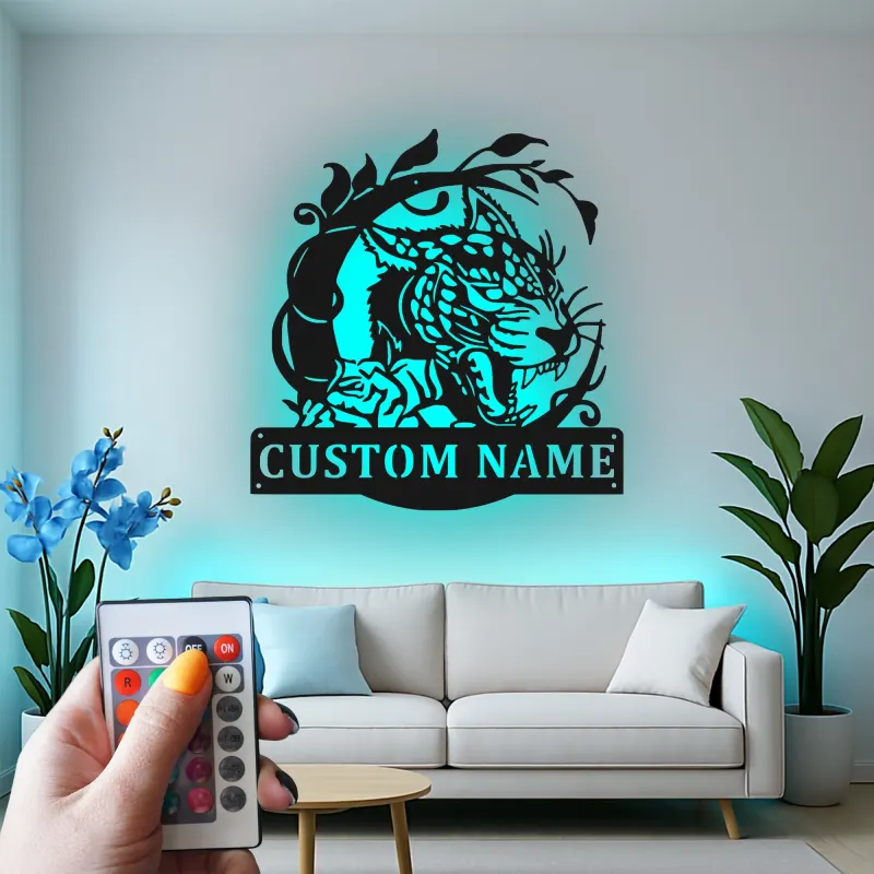 Custom Leopard Led Light Metal Wall Art Personalized Wildlife Gift Jungle Theme Decor for Living Room