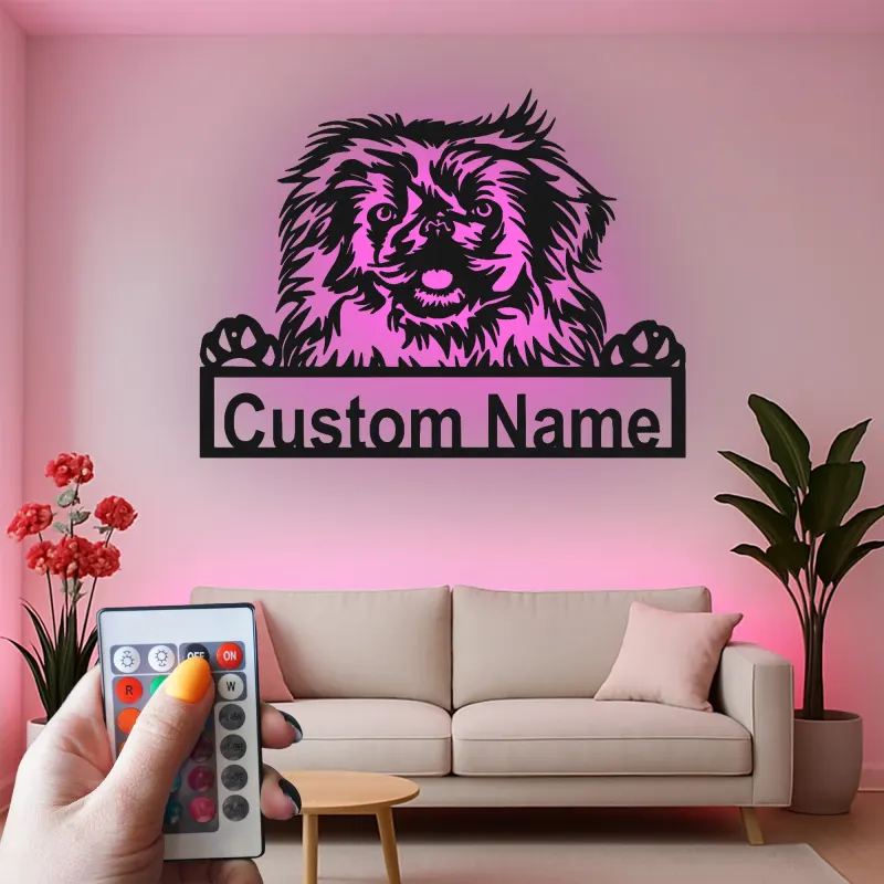Custom Pekingese LED Sign | Personalized Dog Metal Wall Art | Pet Portrait Memorial Gift for Dog Lovers
