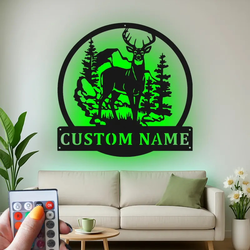 Cartel de metal LED de ciervo personalizado Regalo para cazadores Decoración de cabaña rústica