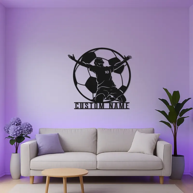Panneau LED Personnalisé Joueur de Football | Décoration Murale en Métal Personnalisée | Décor de Salle de Jeux pour Athlète | Cadeau Fan de Football