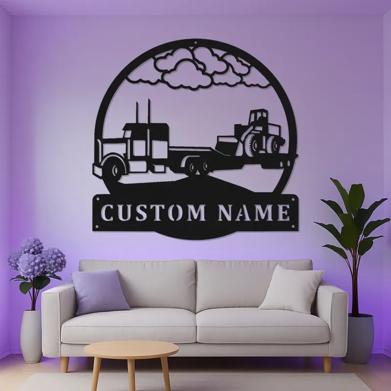 Custom Semi Truck Metal Art | Personalized LED Name Sign for Trucker | Farmhouse & Industrial Wall Decor | Gift for Driver