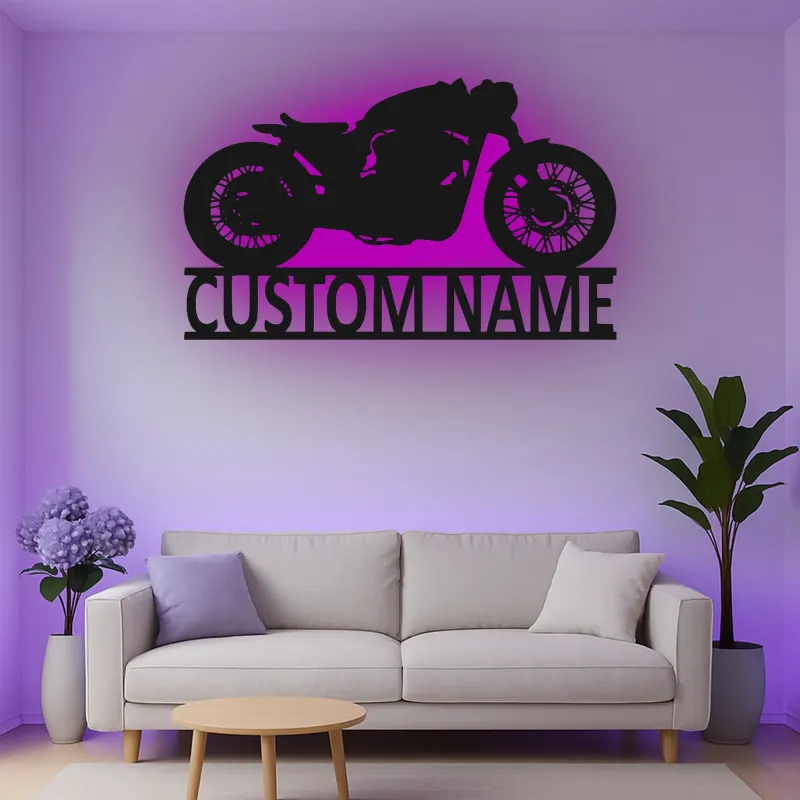 Insegna in metallo LED personalizzata per motociclette - Regalo per motociclisti, decorazione per garage o man cave 4