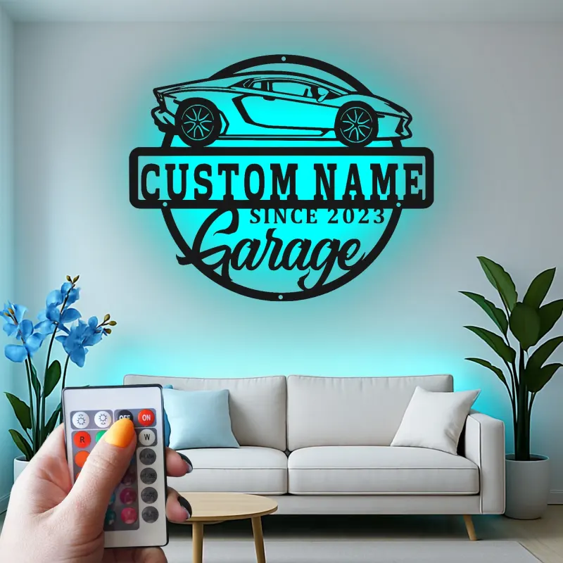 Personalized Supercar Metal Sign | Custom LED Garage Wall Art | Car Enthusiast Gift | Modern Man Cave Decor