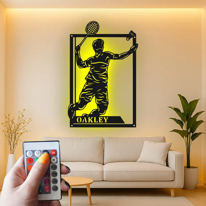 Insegna in metallo personalizzata con luce LED per giocatori di tennis - Regalo per appassionati di tennis e decorazione per sale giochi