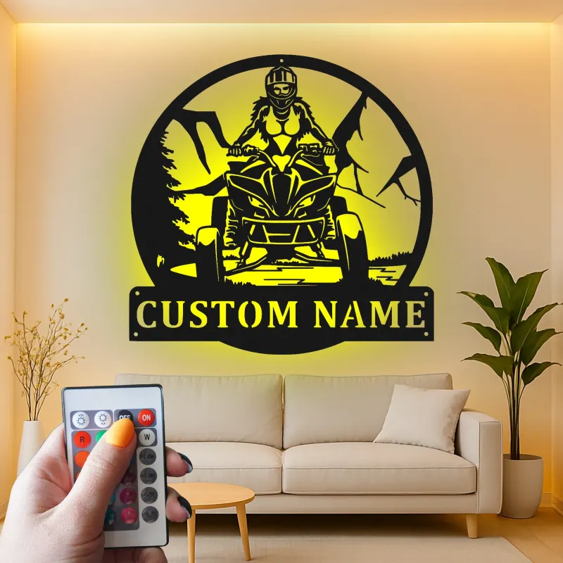 Custom ATV Rider Led Light Metal Wall Art Gift for Outdoor Enthusiasts Adventure Decor for Game Room