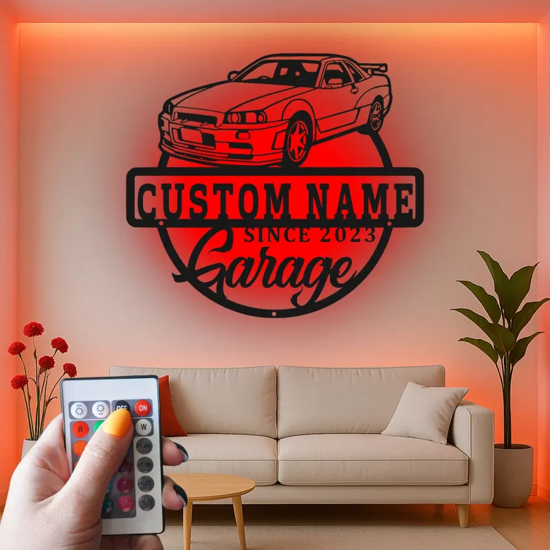Custom LED Garage Sign | Personalized Metal Car Wall Art | Automotive Man Cave Decor | Unique Gift for Car Enthusiast
