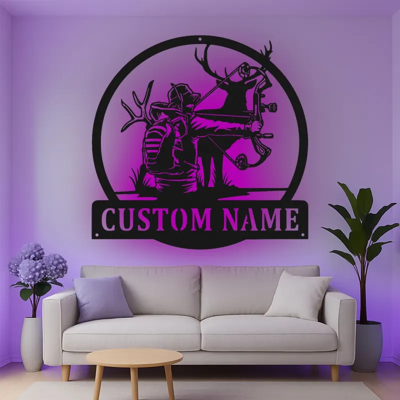Décoration murale en métal personnalisée pour chasseur à l'arc avec rétroéclairage LED - Cadeau pour les passionnés de tir à l'arc