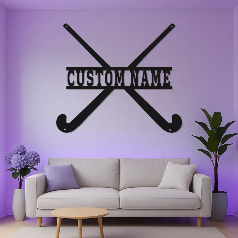 Enseigne hockey sur gazon personnalisée | Décoration murale LED en métal avec prénom | Cadeau pour athlète et déco de chambre ado