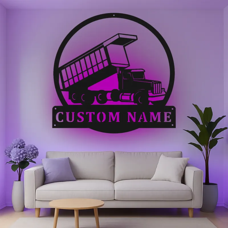 Cartel de metal LED personalizado de camión volquete regalo para entusiastas de camiones decoración de garaje o man cave 3