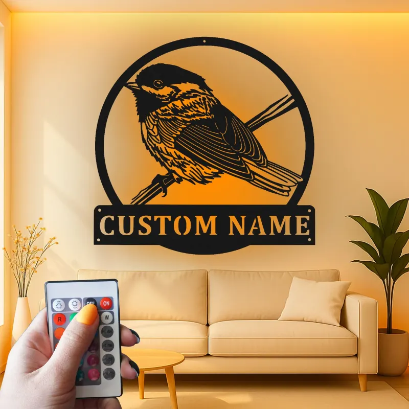 Custom Bird Silhouette Led Light Metal Wall Art Personalized Gift for Bird Lovers Living Room Nature Decor