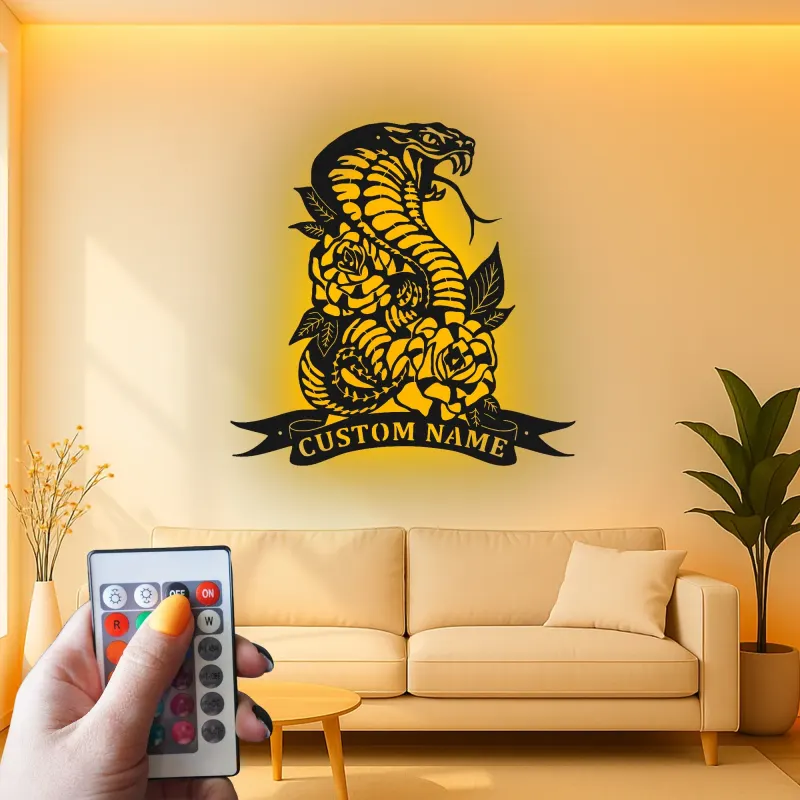 Insegna in metallo personalizzata Cobra e Rose con luce LED Regalo unico per lui Decorazione per Game Room o Man Cave