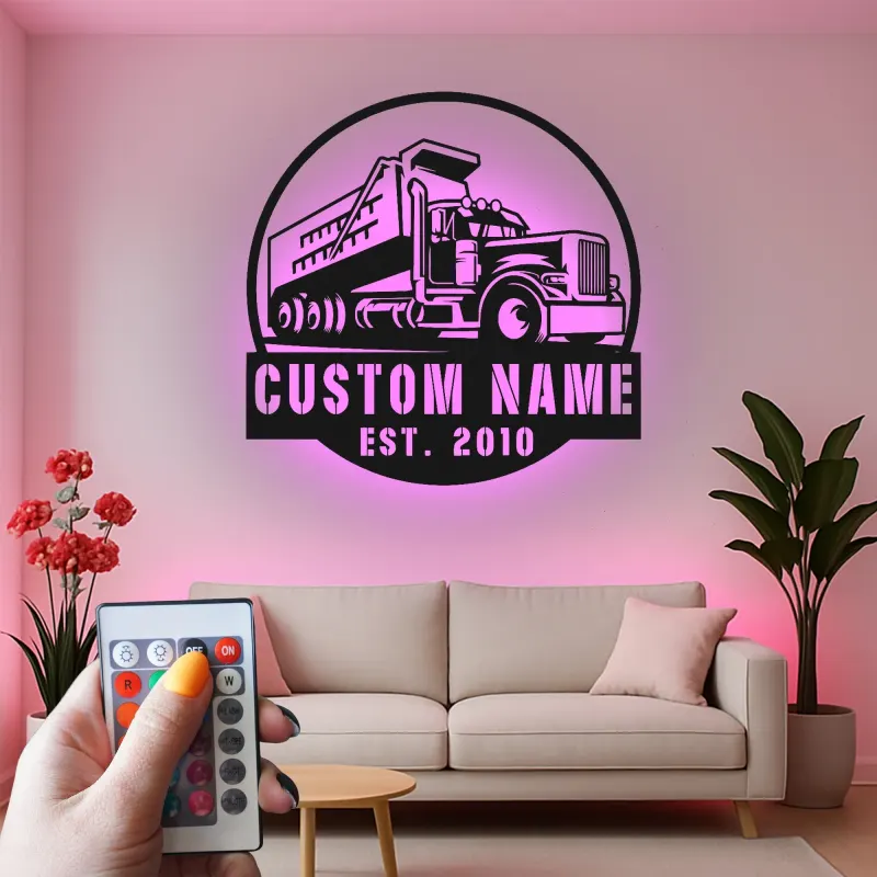 Personalisierte LED-Metall-Wandkunst mit Muldenkipper – Geschenk für Lkw-Fans, Garage oder Männerhöhle 1