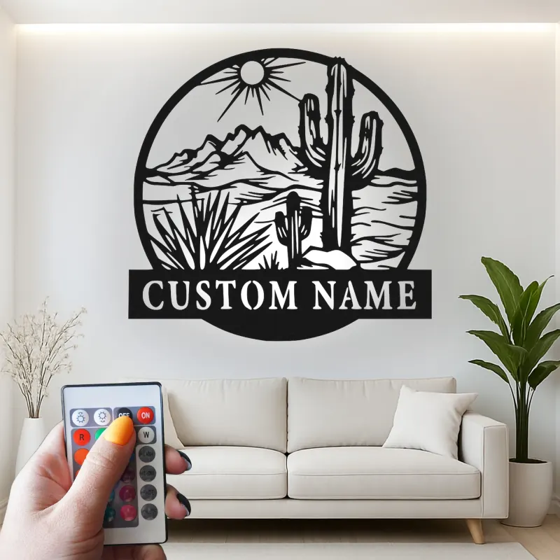 Personalisierte Wüstenkaktus-Wandkunst mit LED-Licht aus Metall – Southwest-Geschenk, Deko für Wohnzimmer oder Terrasse 1