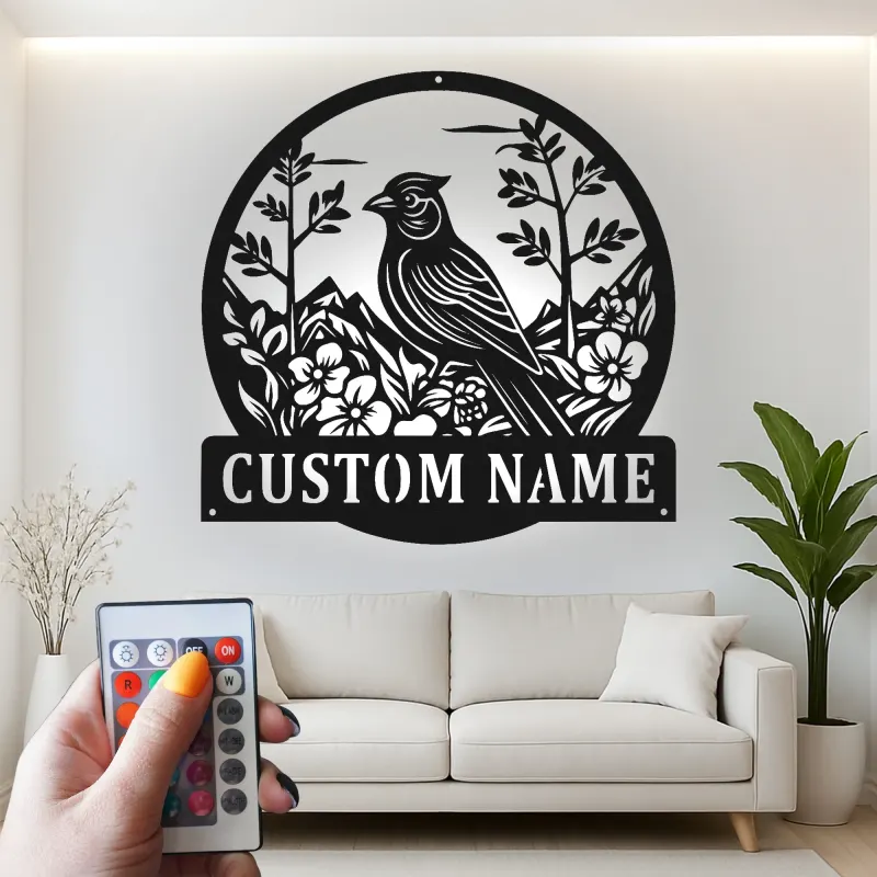 Insegna in metallo LED personalizzata con cardinale - Regalo per amanti della natura, decorazione per giardino e patio