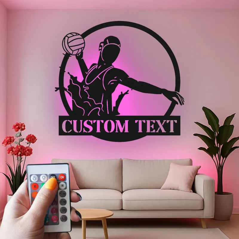 Cartel de metal personalizado con luz LED de jugador de voleibol regalo personalizado para atletas decoración de sala de juegos