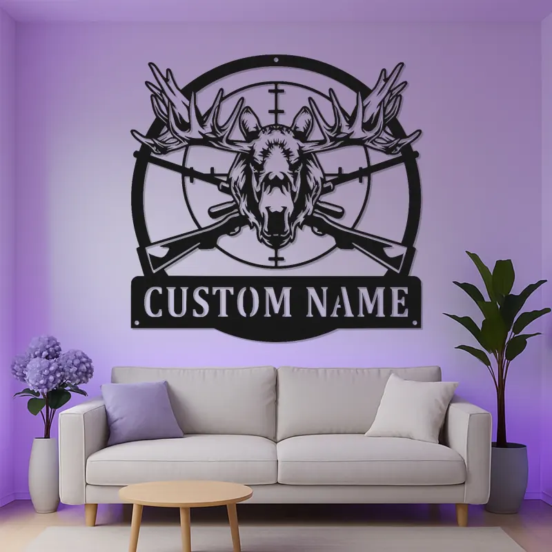 Panneau en métal de chasse à l'élan | Décoration murale personnalisée avec rétroéclairage | Cadeau personnalisé pour chasseur | Décor de chalet et de lodge