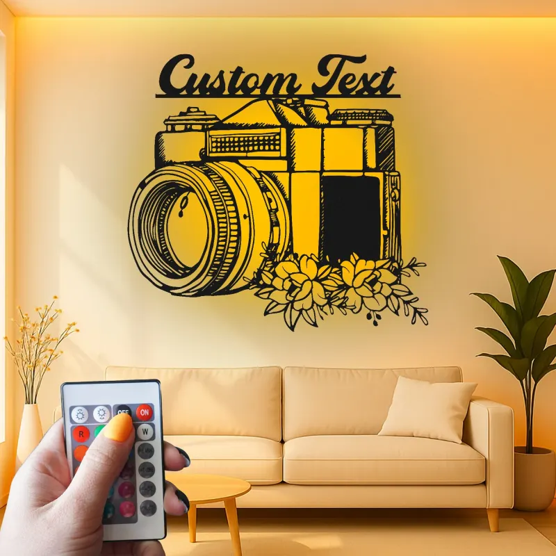 Custom Camera Led Light Metal Wall Art Personalized Photographer Gift Studio or Office Decor