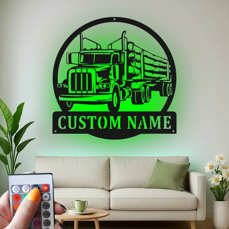 Custom Logging Truck Metal Sign | Personalized LED Wall Art for Truckers | Rustic Cabin & Garage Decor | Gift for Loggers