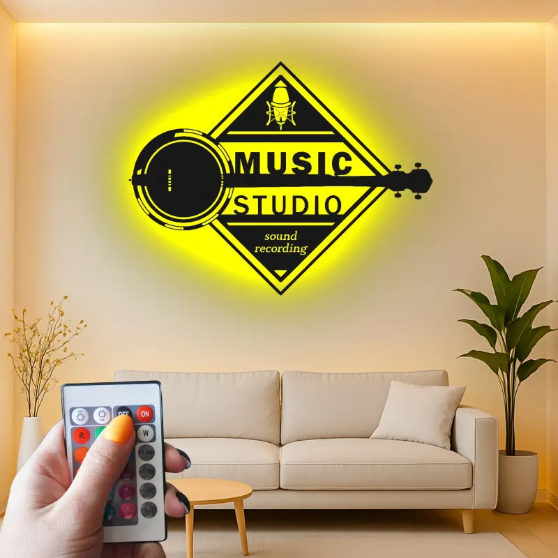 Insegna in metallo LED personalizzata per studio musicale - Regalo per musicisti, decorazione per studio di registrazione