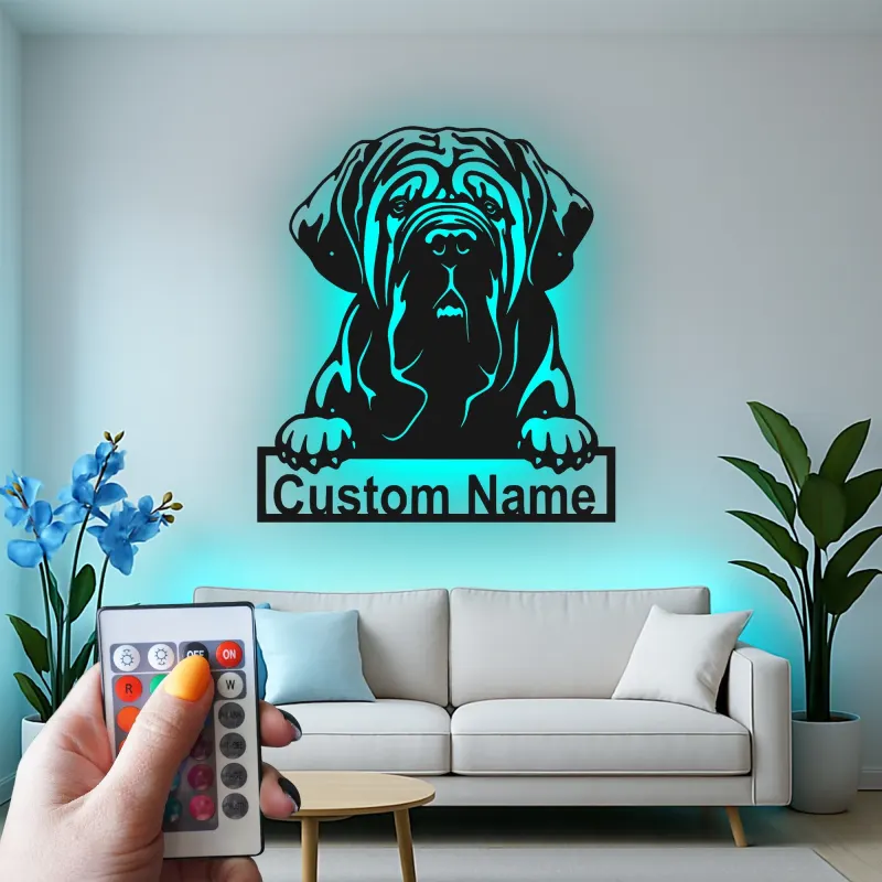 Custom Mastiff Led Light Metal Wall Art Personalized Dog Lover Gift Living Room Pet Decor 5