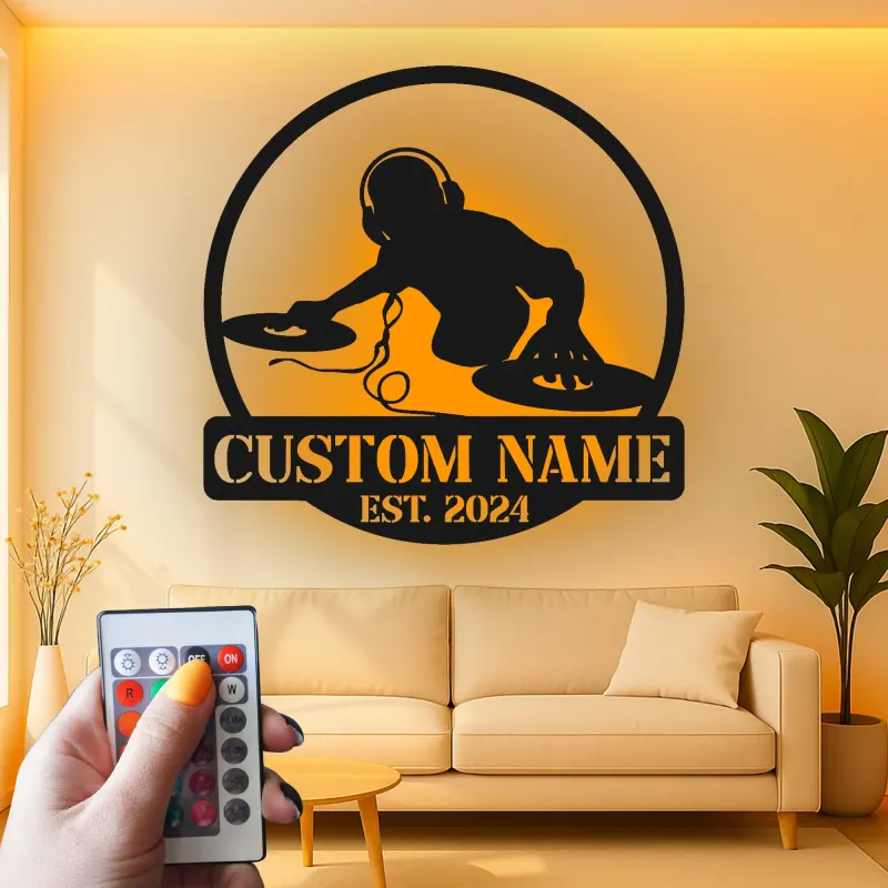 Custom DJ Turntable Led Light Metal Wall Art Music Lover Gift Studio or Game Room Decor