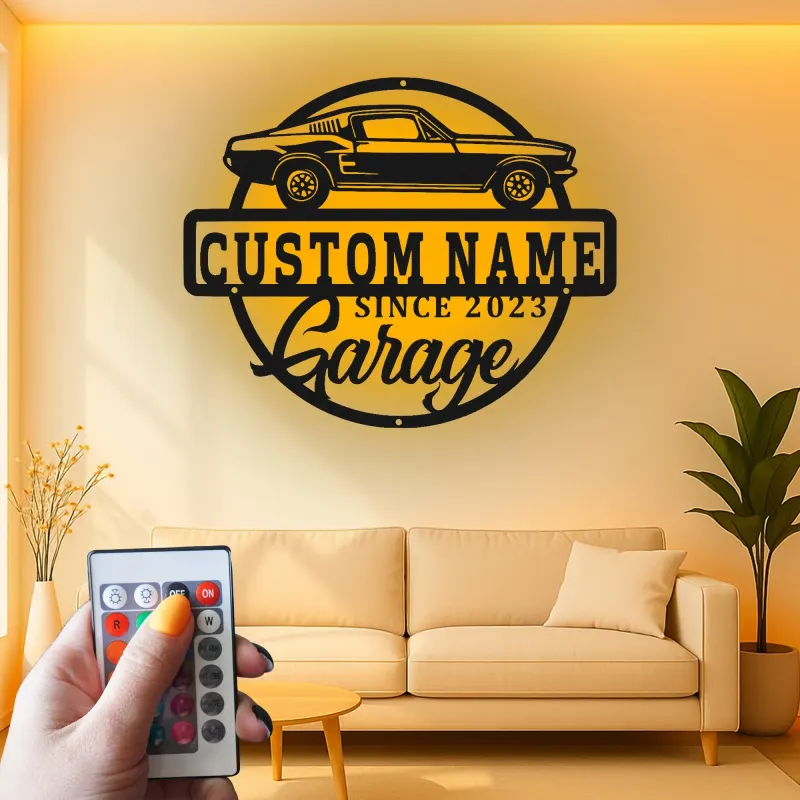 Insegna in metallo LED personalizzata per garage con auto muscolare regalo per appassionati di auto decorazione man cave
