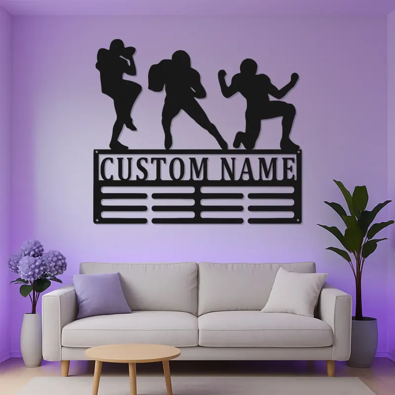 Custom Football Player Metal Sign | Personalized LED Wall Art for Boys Room | Athlete Name Decor for Sports Fan