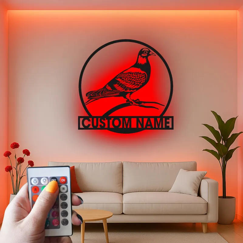Custom Pigeon LED Sign | Metal Bird Wall Art | Personalized Garden & Patio Decor | Gift for Bird Lovers