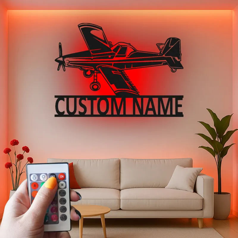 Insegna in metallo LED personalizzata per aereo - Regalo di aviazione per piloti - Decorazione per hangar o ufficio