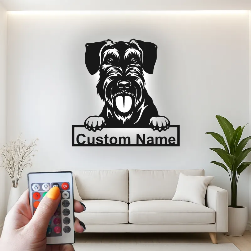 Insegna in metallo LED personalizzata Schnauzer regalo per amanti dei cani decorazione per soggiorno