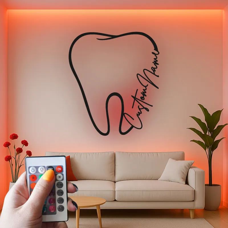 Custom Tooth Led Light Metal Wall Art Personalized Dentist Gift Office Decor for Dental Professionals