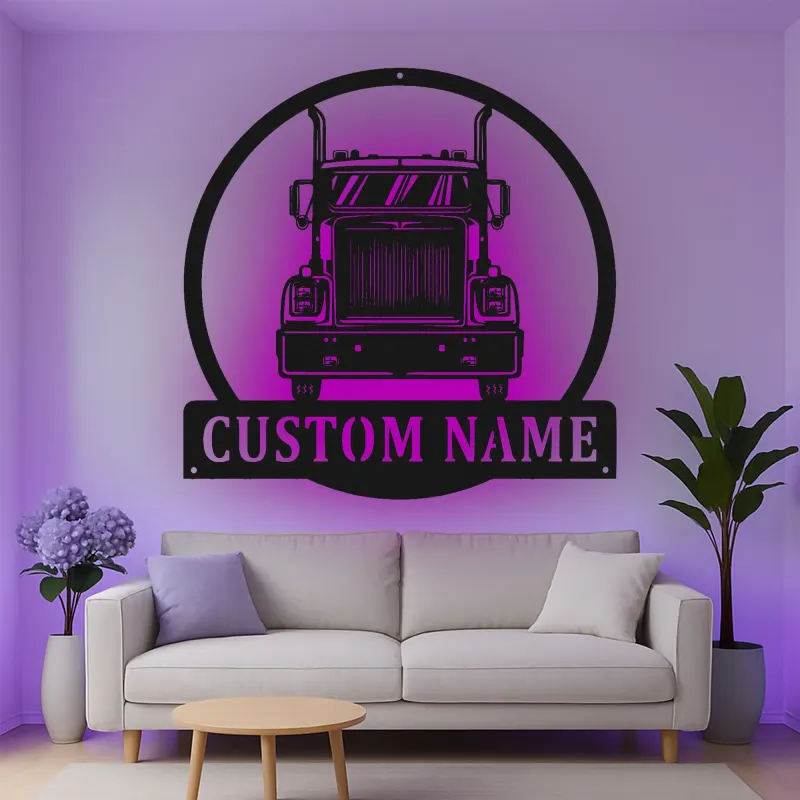 Custom Semi Truck Led Light Metal Wall Art Personalized Gift for Truckers Garage or Man Cave Decor 12