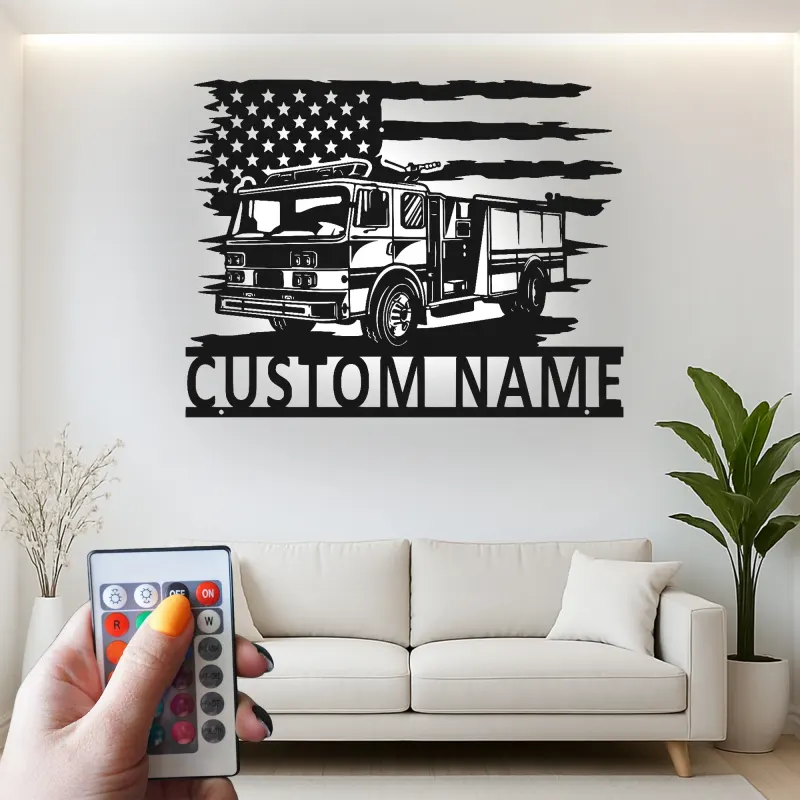 Insegna in Metallo Personalizzata per Vigile del Fuoco | Arte da Parete con LED per Camion dei Pompieri | Regalo per Vigile del Fuoco | Decorazione per Stazione dei Vigili del Fuoco