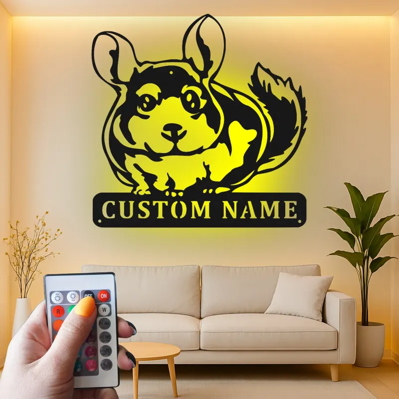 Décoration murale en métal LED personnalisée pour amoureux des chinchillas